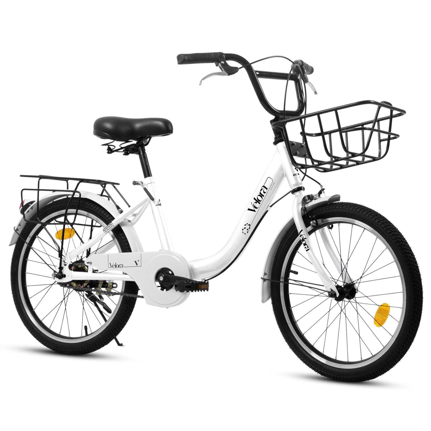 POVANLI 20" Kids Bike for 5-8 Boys & Girls with Basket, Rear Seat, Chain Guard, Coaster Brake & V-Brake, Children's Lightweight Steel Frame Bicycle, 85% assembled for Children's Gift (White)