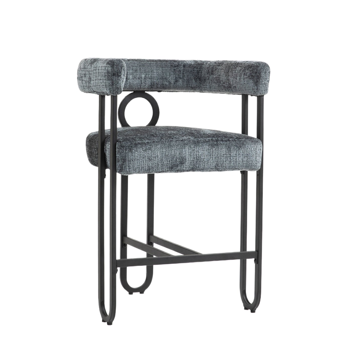 POVANLI Chenille Fabric Bar Stools (Set of 1), Modern Upholstered Bar Chair with Back & Footrest, Black Metal Frames for Bar Kitchen Island Restaurant Bistro, Club (Gray)