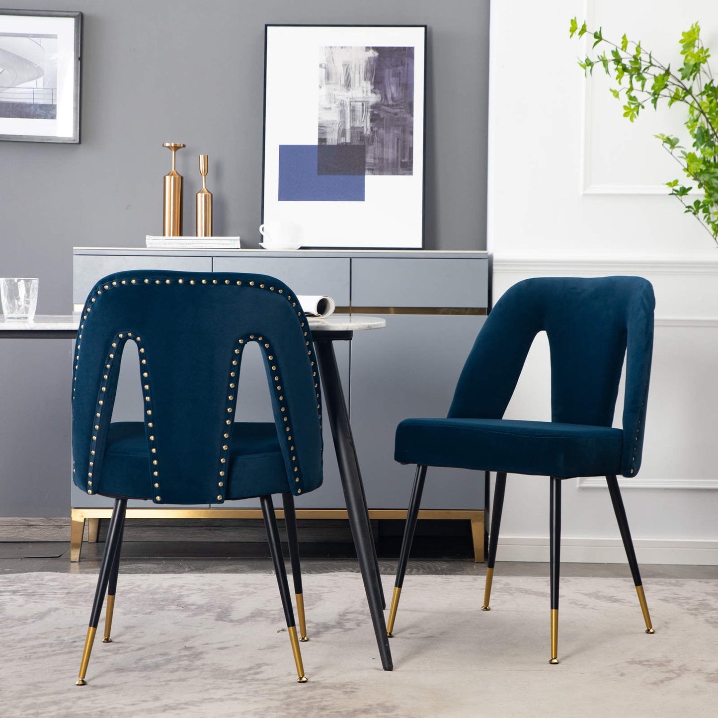 GAKMCIL Modern Velvet Upholstered Dining Chairs (Set of 2) with Nailhead Trim and Metal Legs, Weight Capacity 300lbs for Dining Room and Kitchen (Blue)