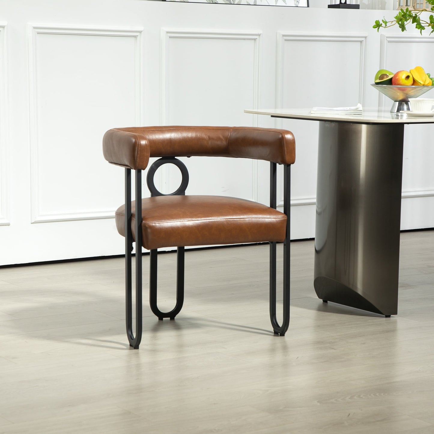 POVANLI PU Leather Fabric Upholstered Bar Stools (Set of 1), Bar Chair/Dining Chair/Armchair with Back, Black Metal Frames for Living Room Bar Kitchen Island Restaurant Bistro, Club (Light Brown)