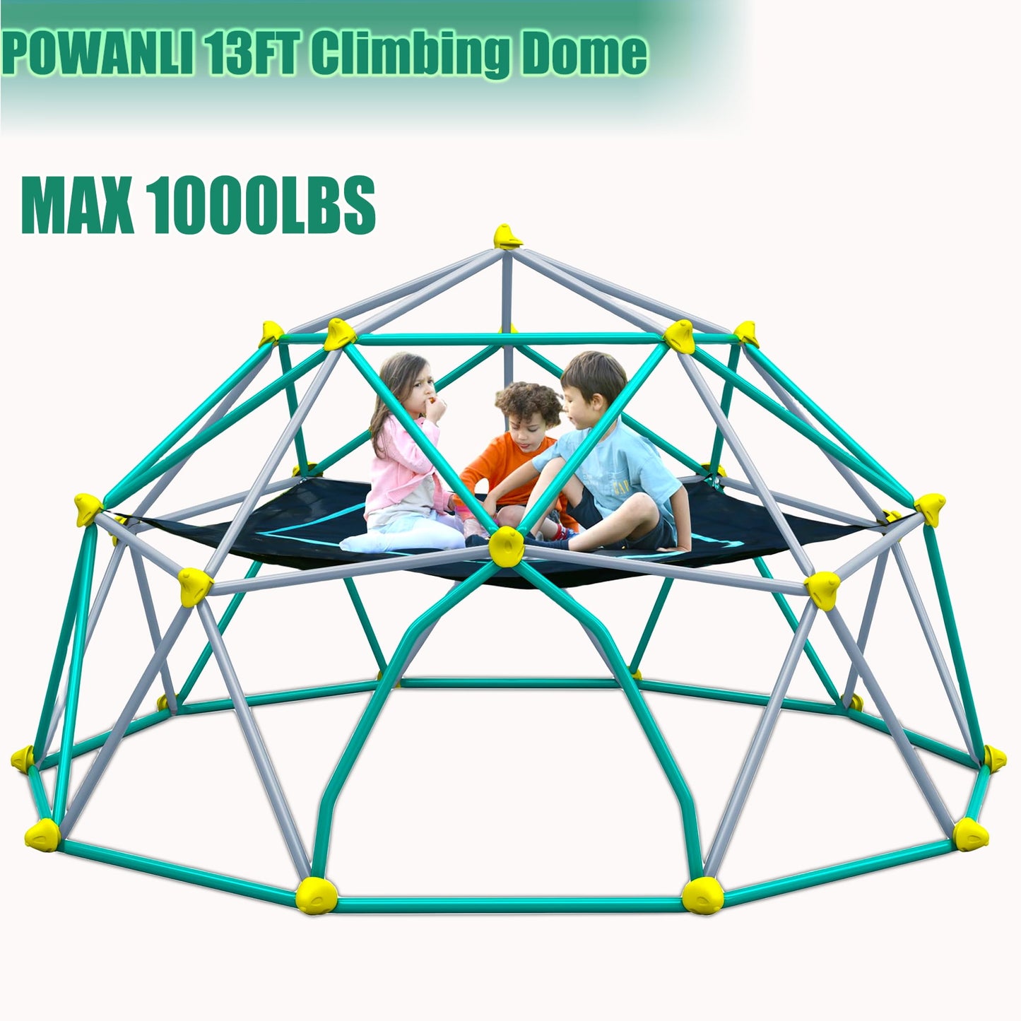 POWANLI 3-in-1 Climbing Dome,156" Dome Climber with Hammock, for Kids Outdoor Play Equipment,  1000lbs Jungle Gym, Anti-Rust, Easy Assembly, Green+Grey