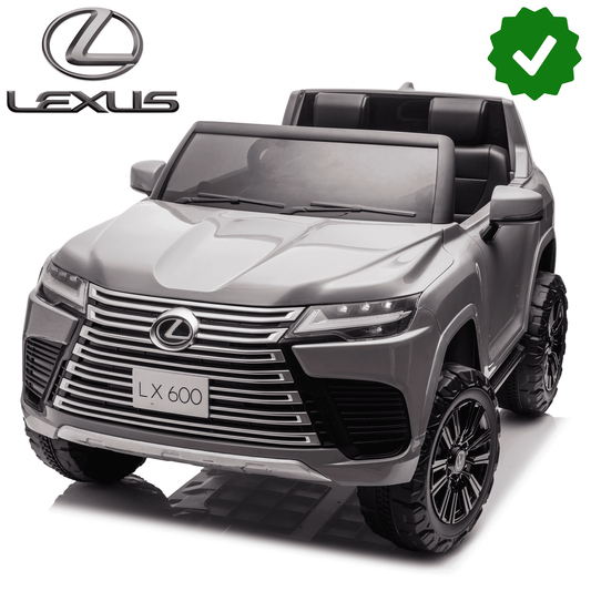 POWANLI 2 Seater 24v Ride On Truck for Kids, LEXUS LX600 Kids Car with Parents Control, Bluetooth, MP3, Music, Adjustable Volume, Power Display-Licensed LEXUS, Silver