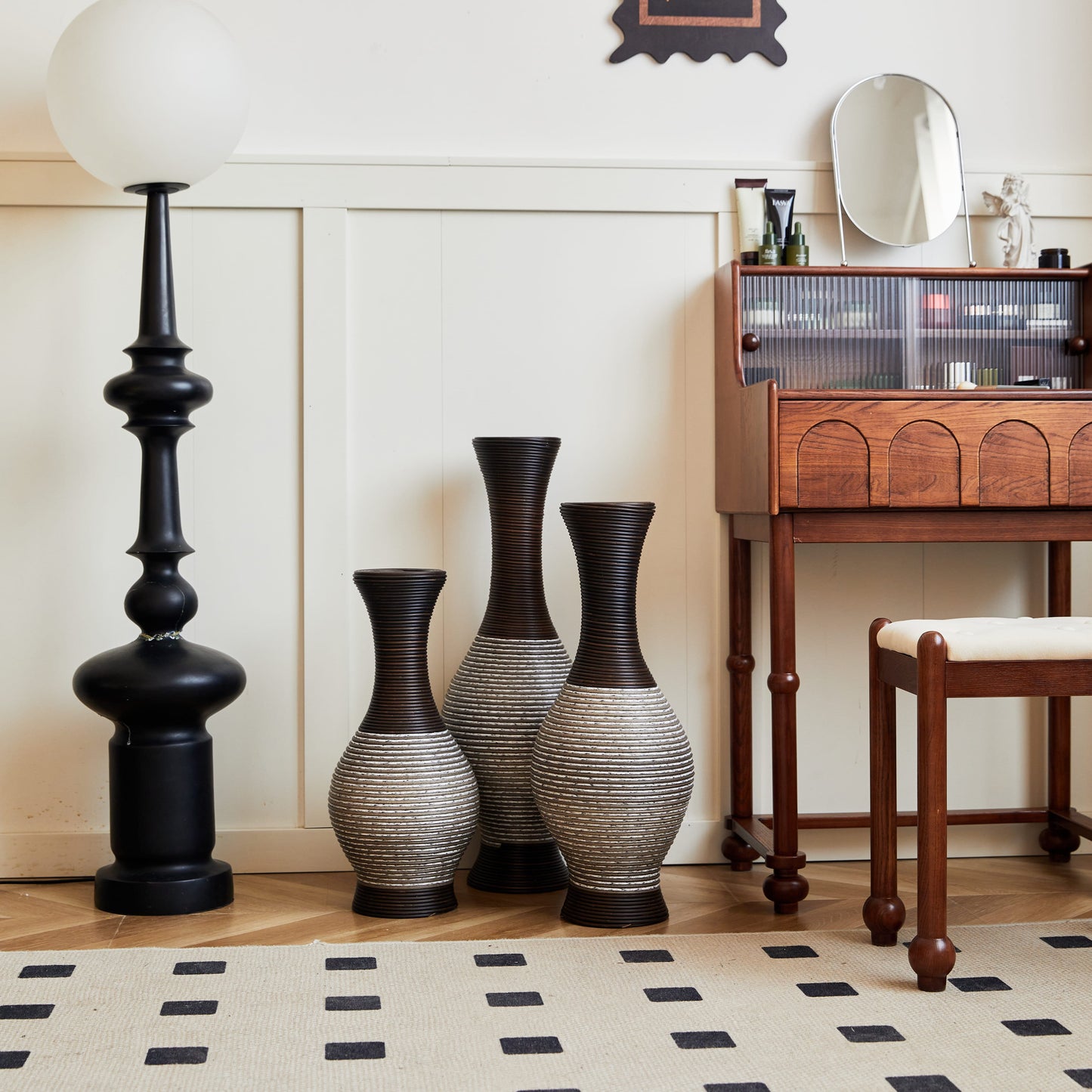 GAKMCIL Floor PVC Decorated Vases (Set of 3) Gorgeous Home Decoration Large Classic Neat PVC Vases Home Decor for Home Living Room (20.08/24.02/27.95in Height) (White&Brown)