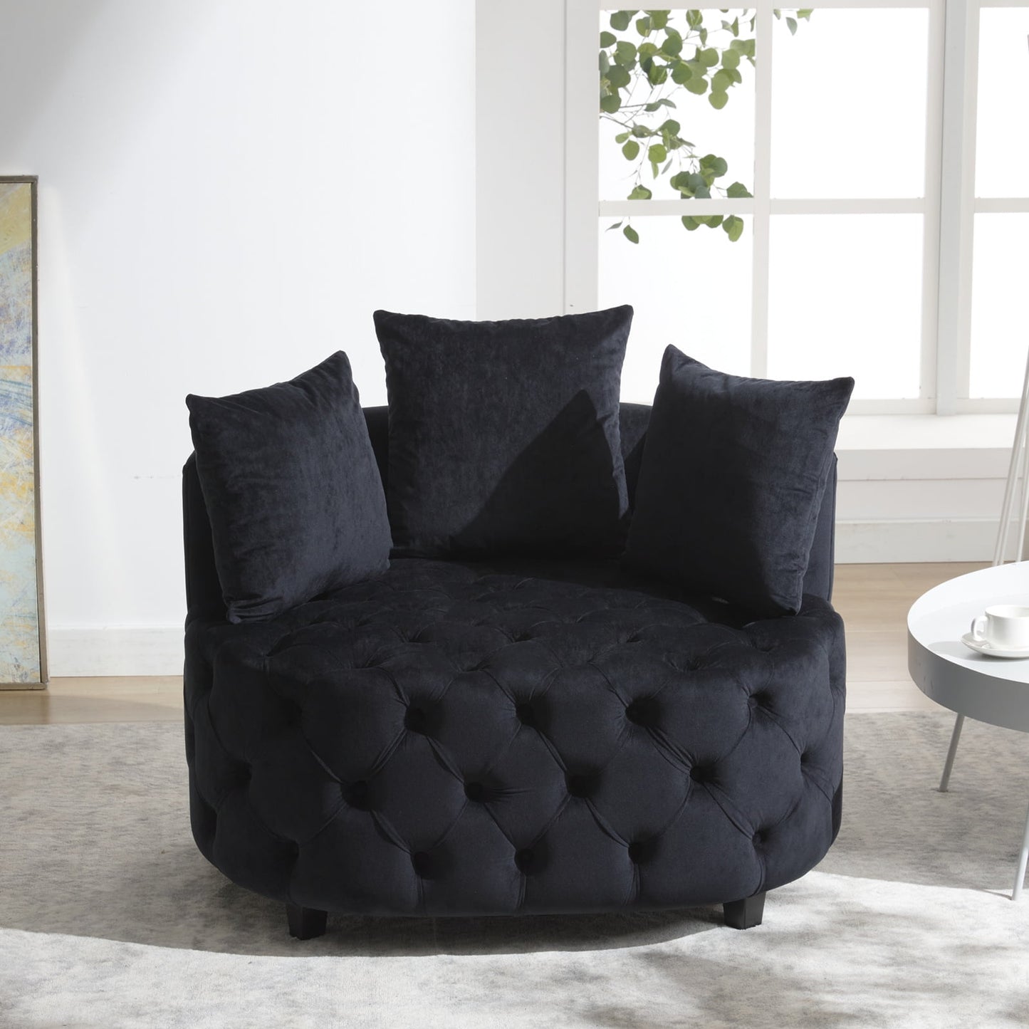 GAKMCIL Mid Century Modern Upholstered Accent Chair,Classical Barrel Chair,Retro Leisure Velvet Single Comfortable Sofa for Living room/Bedroom Leisure Sofa Chair(Black) (36.60"L * 40.60"W * 33.10"H)