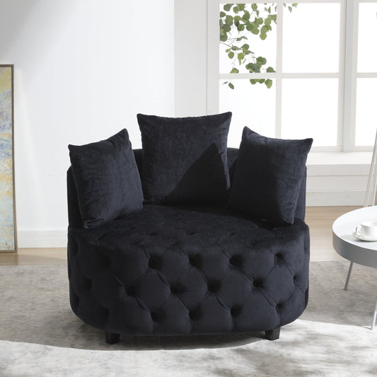 GAKMCIL Mid Century Modern Upholstered Accent Chair,Classical Barrel Chair,Retro Leisure Velvet Single Comfortable Sofa for Living room/Bedroom Leisure Sofa Chair(Black) (36.60"L * 40.60"W * 33.10"H)