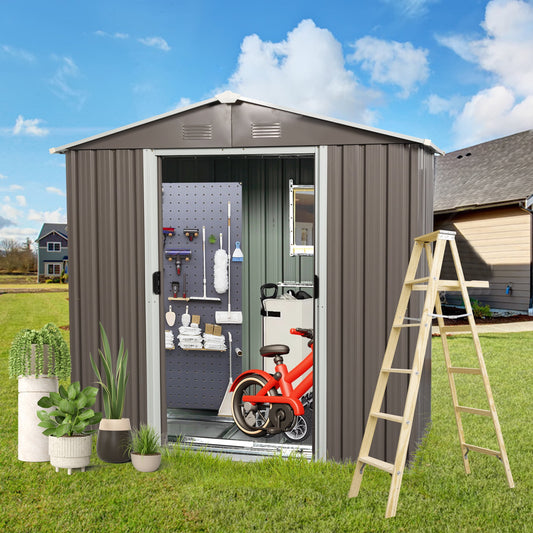 Aurlrtil 8 x 4FT Outdoor Metal Storage Shed with Window and Metal Foundation for Backyard,Patio,Lawn