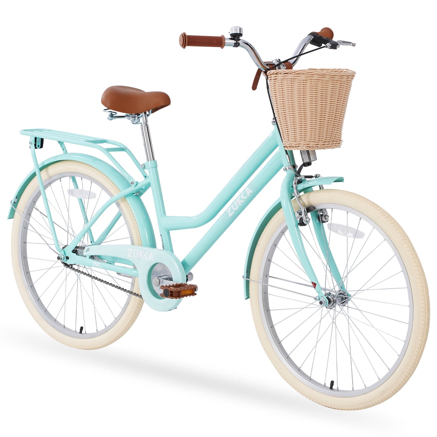 POWANLI 24" Girl Bike for 10+Years Old, Steel Frame Bike,Girls Bike with Basket Mint Green