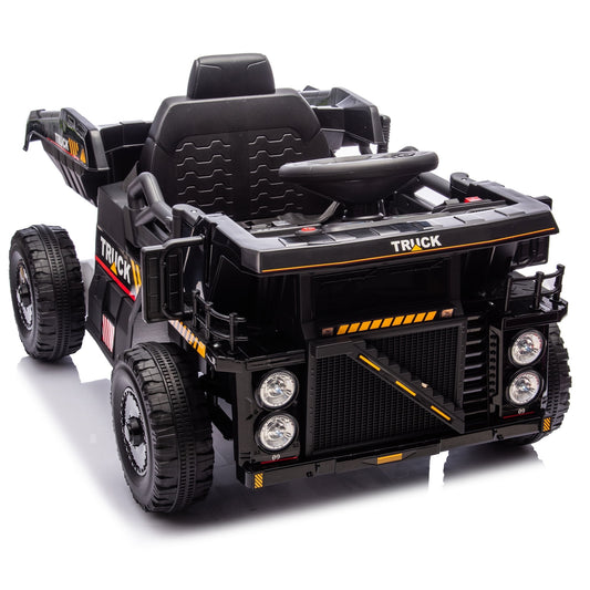 POVANLI  12V Kids Ride on Electric Toy Dump Truck W/Parents Control, Slow Start, Power Display, Electric Dump Bed and Extra Shovel, Speed Adjustment, MP3, Bluetooth, USB for 3-5 Children Gift (Black)