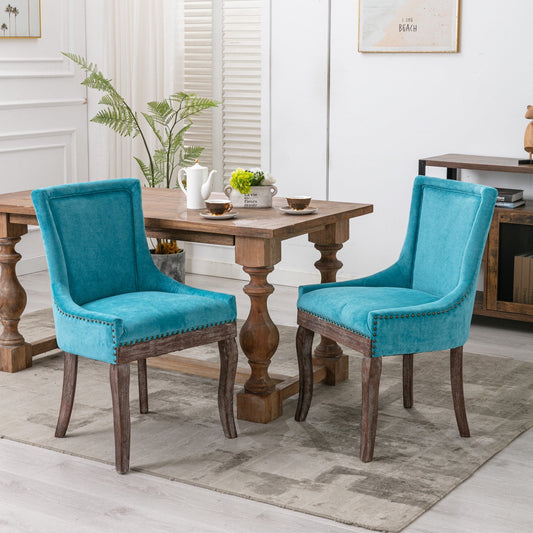 GAKMCIL Upholstered Dining Chairs, Ultra Side Dining Room Chairs with Bronze Nail Head, Tufted Cushion Back Elegant Accent Chairs, Rubber wood, Weight Capacity:300lb, Blue (Set of 2)