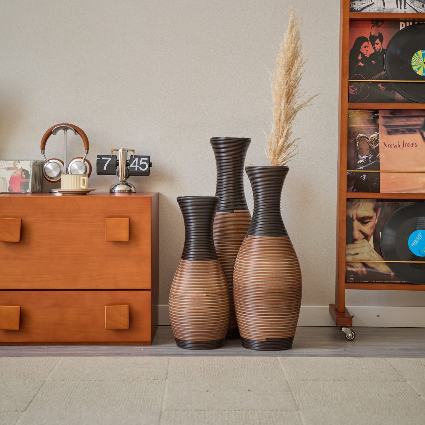 GAKMCIL Floor PVC Decorated Vases (Set of 3) Gorgeous Home Decoration Large Classic Neat PVC Vases Home Decor for Home Living Room (19.69/23.62/27.56in Height) (Grey&Brown)