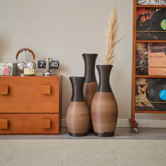 GAKMCIL Floor PVC Decorated Vases (Set of 3) Gorgeous Home Decoration Large Classic Neat PVC Vases Home Decor for Home Living Room (19.69/23.62/27.56in Height) (Grey&Brown)