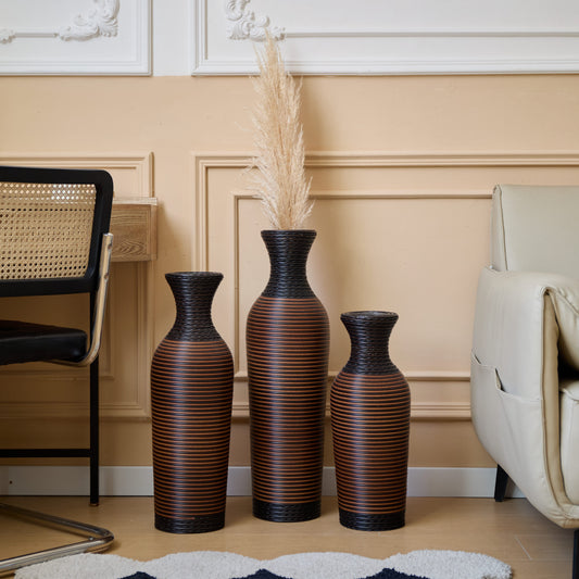 GAKMCIL Floor PVC Decorated Vases (Set of 3) Gorgeous Home Decoration Large Classic Neat PVC Vases Home Decor for Home Living Room (19.69/23.62/27.56in Height) (Brown&Black)