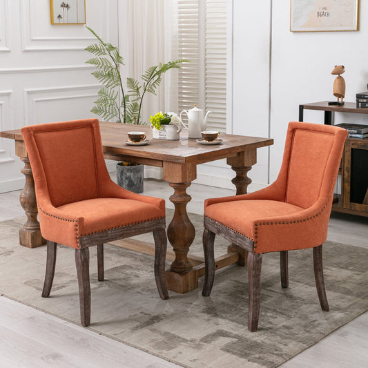 GAKMCIL Upholstered Dining Chairs, Ultra Side Dining Room Chairs with Bronze Nail Head, Tufted Cushion Back Elegant Accent Chairs, Rubber wood, Weight Capacity:300lb, Orange (Set of 2)