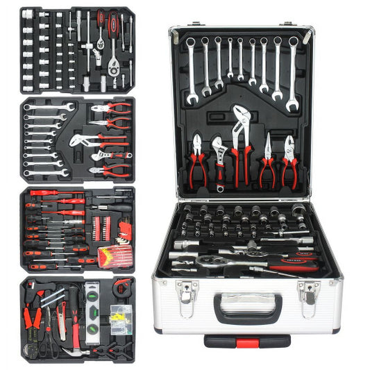 POVANLI 899pcs Home Repair Tool Set Kit,Toolbox Storage Case with 4 Drawers, General Household Tool Kit with Rolling Tool Box Sliver