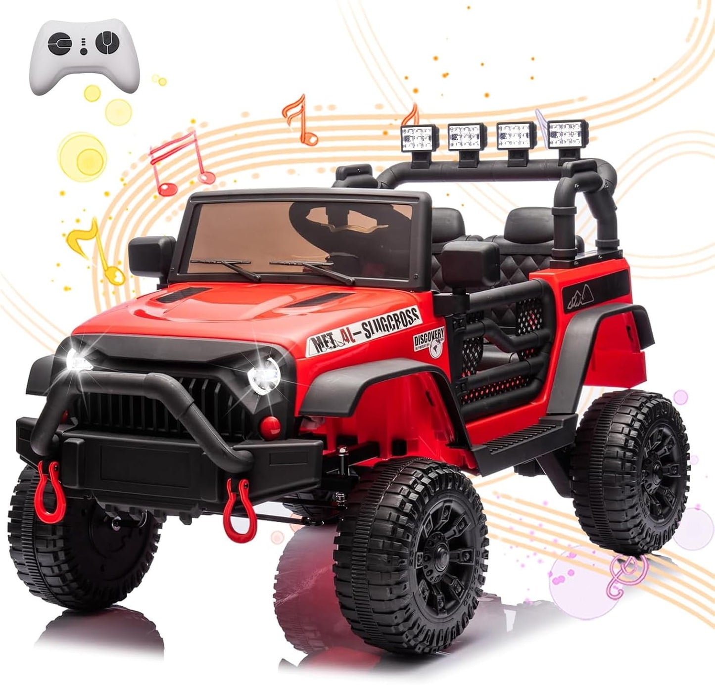 POWANLI 24V Kids Ride on Toy Jeep with Parent Remote, Electric Truck Car for Kid w/ 2*200W Moter, 3 Speeds, LED Lights, Multifunctional Dashboard, Bluetooth Music, USB, Toy Gift for Boy Girl(Red)