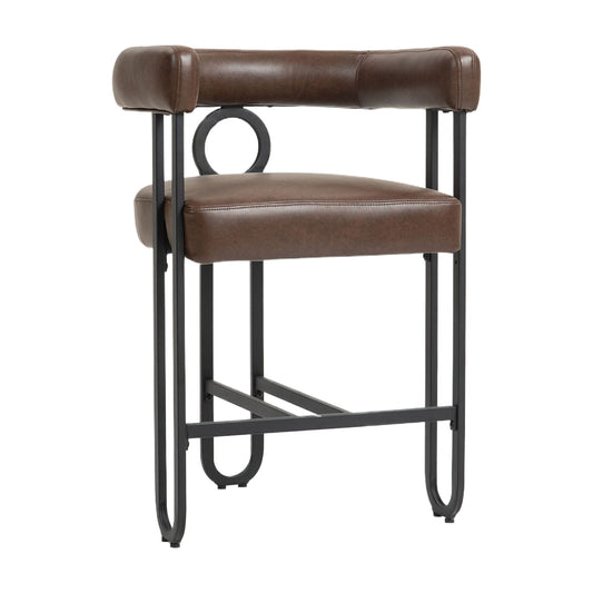 POWANLI PU Leather Bar Stools (Set of 1), Modern Upholstered Bar Chair with Back & Footrest, Black Metal Frames, for Bar Kitchen Island Restaurant Bistro , Club (Dark Brown)