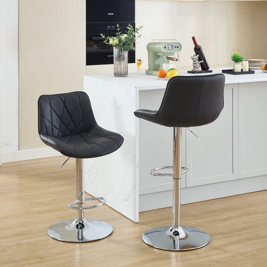 GAKMCIL PU Upholstered Swivel Barstools, Counter Height Bar Chairs with 24.2-32.5in Seat Adjustment, Silver Chrome 17.7in Base, Line Stitch, 300lb Load for Home Pub, Kitchen Island (Set of 2, Black)