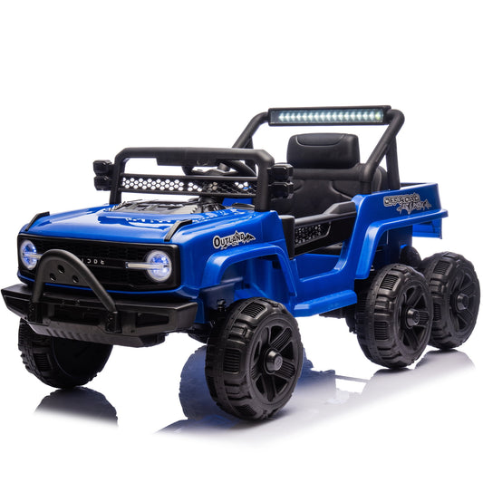 POVANLI Kids Ride On 6-Wheel Truck,12V electric truck with Parent Remote,Four Motor,Power display,Six-Wheel Suspension,LED Lights,Music&Bluetooth,USB,Slow start for Children Ages 3-5 (Blue)