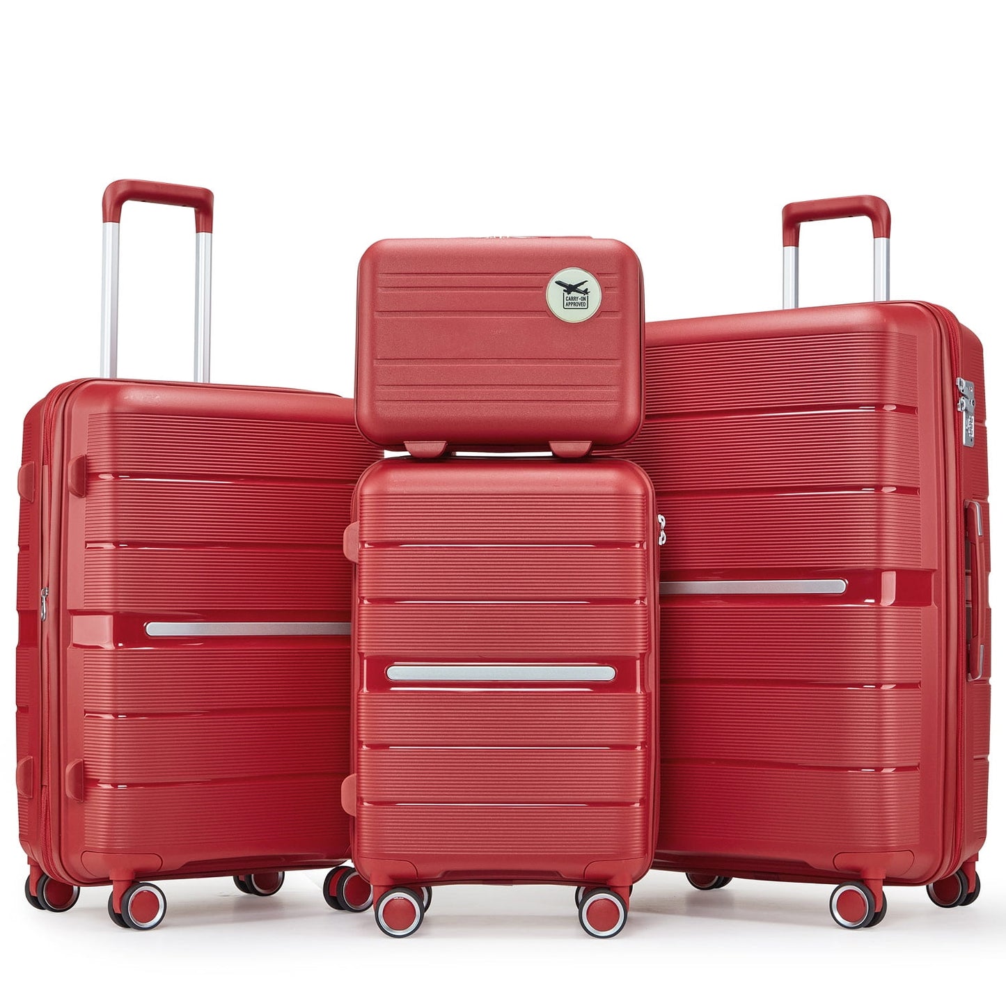 POWANLI 4 Piece Luggage Sets(14"20"24"28"）, PP Hardside Lightweight & Durable suitcase, Expandable, TSA Lock, Spinner Wheels, Airline Approved,(Wine Red)