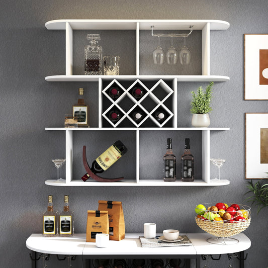 GAKMCIL Large 3-Tier Wall Mounted Wooden Wine Rack with Wine Glass Holder,Multifunctional Storage for Home Bar & Dining Room Decor,Space-Saving Cabinet Alternative,Durable and Easy to Maintain(White)