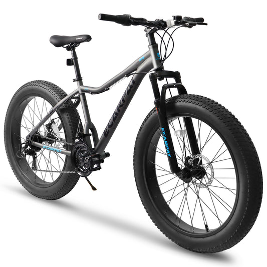 POWANLI 26"Fat Tires Mountain Bike,4-Inch Wide Wheel, 21-Speed Disc Brakes,Mens Womens Trail Beach Snow Commuter City Mountain Bike, Carbon Steel Frame Front Fork Bicycles