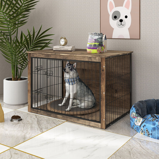 GAKMCIL 44.49" Large Dog Crate Furniture,Wooden Dog Kennel with Double Doors,Stylish&Secure Pet Home,Durable&Easy to Clean for Small,Medium,Large Dogs Under 180 lbs(44.49"Lx 29.53"Wx30.51"H)(Brown)