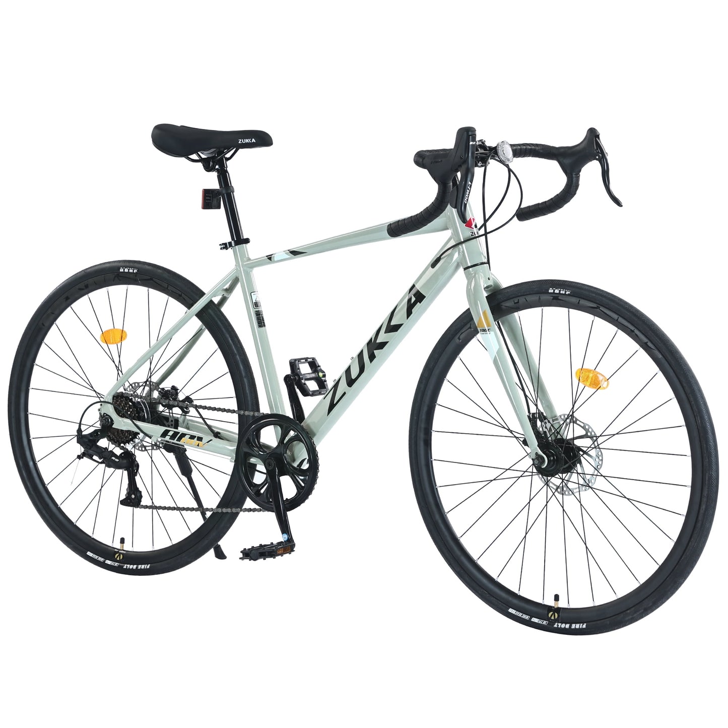 POVANLI 700C Road Bike, 7 Speed Road Bike, Aluminum Alloy Frame, Double Disc Brakes for Men Women, Green (Gift)