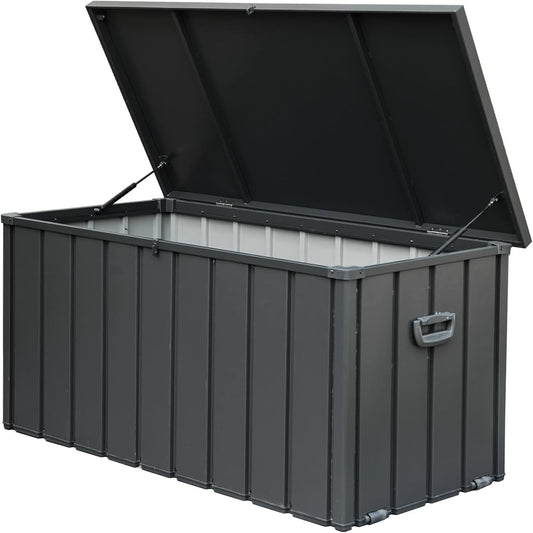 POVANLI 120 Gallon Outdoor Storage Deck Box Waterproof, Large Patio Storage Bin for Outside Cushions, Throw Pillows, Garden Tools and Pool-Supplies, Lockable (Dark Gray)