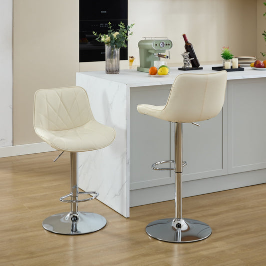 GAKMCIL PU Upholstered Swivel Barstools, Counter Height Bar Chairs with 24.2-32.5in Seat Adjustment, Silver Chrome 17.7in Base, Line Stitch, 300lb Load for Home Pub, Kitchen Island (Set of 2, Cream)