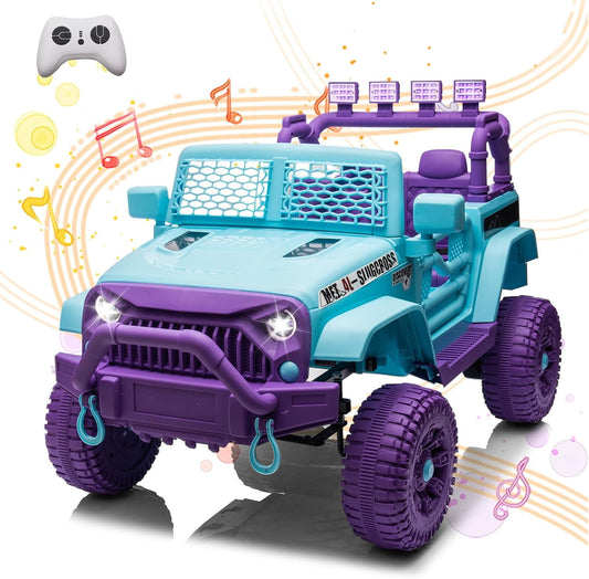 POWANLI 24V Kids Ride on Toy Jeep with Parent Remote, Electric Truck Car for Kid w/ 2*200W Moter, 3 Speeds, LED Lights, Multifunctional Dashboard, Bluetooth Music, USB, Toy Gift for Boy Girl(Purple)