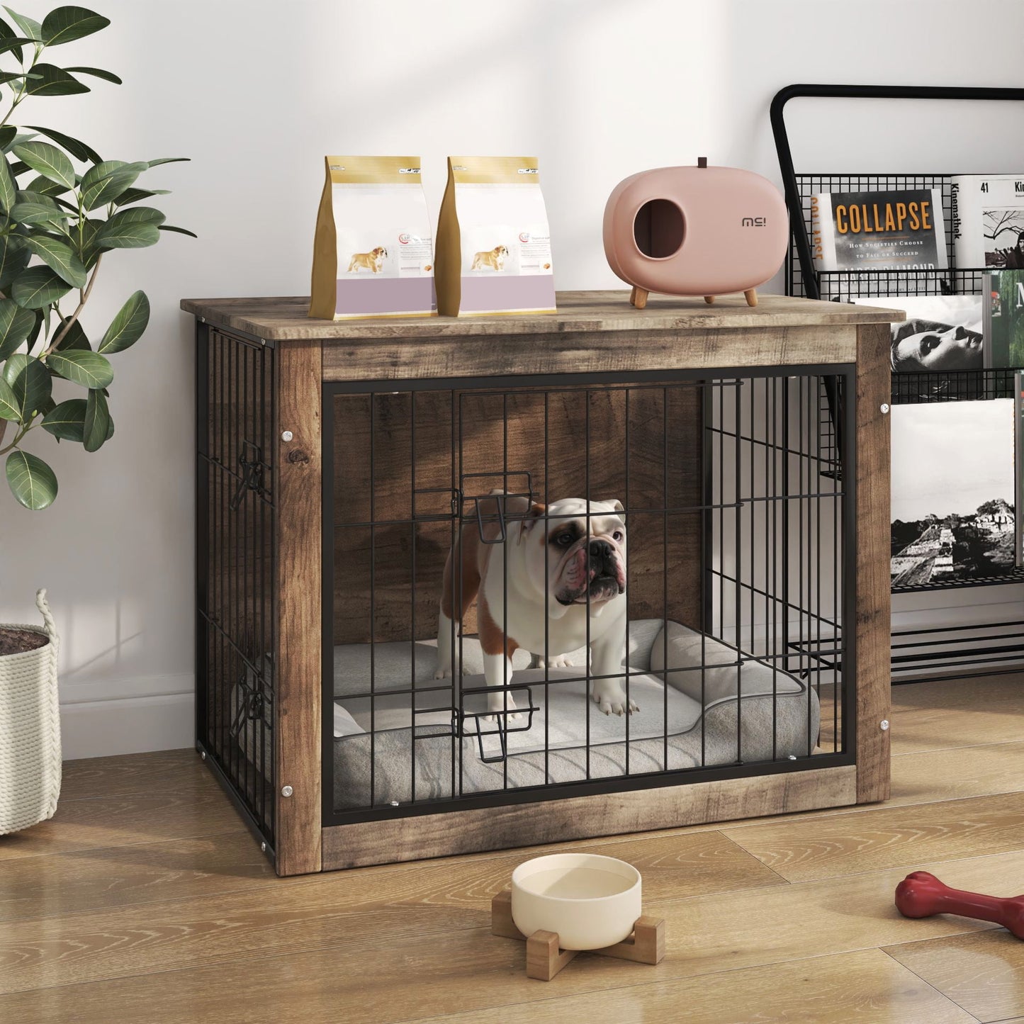GAKMCIL 32.68" Small,Medium Dog Crate Furniture,Wooden Dog Kennel with Double Doors,Stylish&Secure Pet Home,Durable and Easy to Clean for Small,Medium Dogs Under 100lb(32.68"Lx22.05"Wx25.20"H)(Brown)