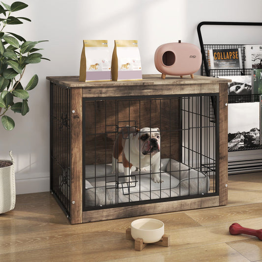 GAKMCIL 32.68" Small,Medium Dog Crate Furniture,Wooden Dog Kennel with Double Doors,Stylish&Secure Pet Home,Durable and Easy to Clean for Small,Medium Dogs Under 100lb(32.68"Lx22.05"Wx25.20"H)(Brown)