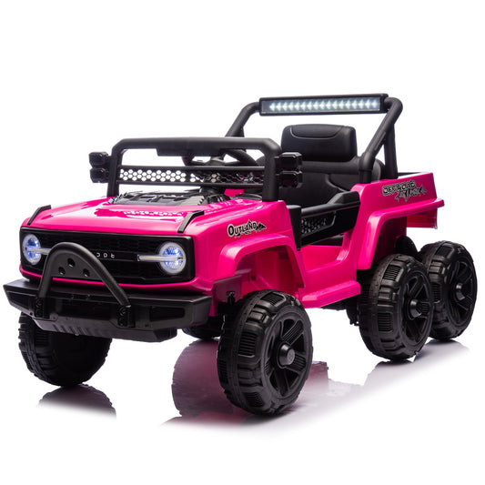 POVANLI Kids Ride On 6-Wheel Truck,12V electric truck with Parent Remote,Four Motor,Power display,Six-Wheel Suspension,LED Lights,Music&Bluetooth,USB,Slow start for Children Ages 3-5 (Pink)