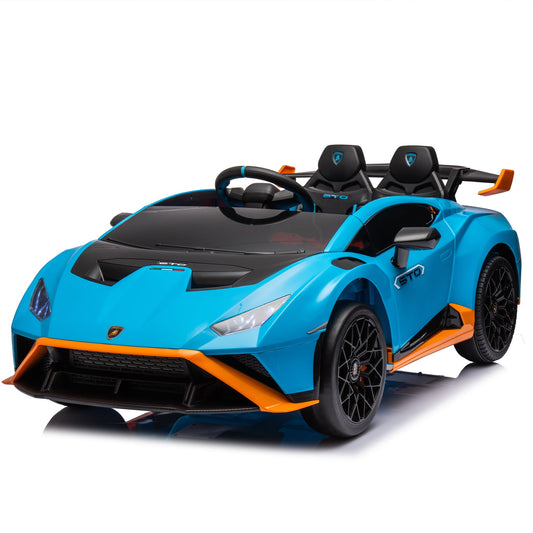 POVANLI Lamborghini Huracan Sto 24V Kids Electric Ride on Drift Car W/Parents Control,Slow Star,2 Speeds,Power Display,Foam Wheels,360° Spin,LED Lights,MP3,USB,Bluetooth for Children Aged 3-8(Blue)