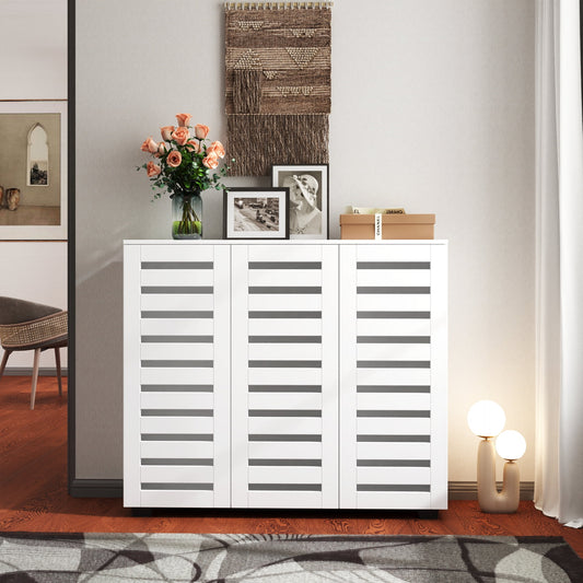 GAKMCIL 44" 5-Tier Shoe Storage Cabinet with 4 Adjustable Shelves Shoe Storage & 3 Ventilated Louvered Doors - Space-Saving Wooden Organizer for Entryway, Hallway (44.88"L x 13.23"W x 38.66"H)(White)