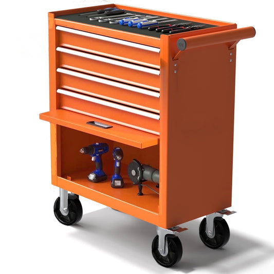 POWANLI Drawer Rolling Tool Chest with Wheels, Steel Orange, 24.25" 48.5 lb