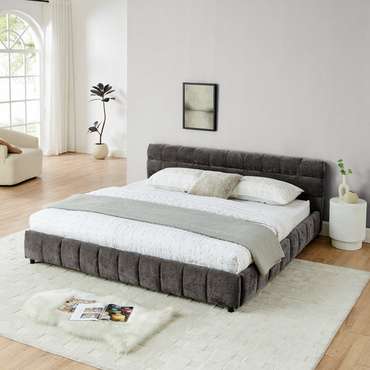 GAKMCIL California King size Bed Frame with Thick Fabric,Upholstered Bed Frame with Headboard and Solid Frame. With drawer for storage No Box Spring Needed Dark Gray(90.5''*80.5''*31'')