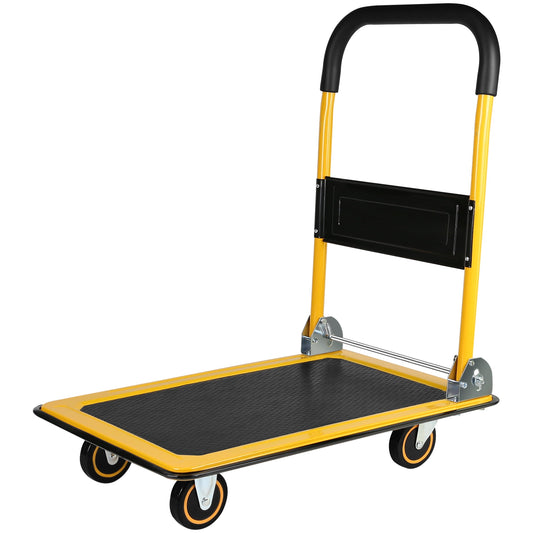 POWANLI Foldable Platform Truck, Push Dolly 330 LBS Weight Capacity, 360 Rolling, Folding Hand Truck for Luggage, Travel, Office, House (Yellow and Black) (28.7" x 19" x 32.5")