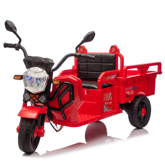 POVANLI 12V Kids Ride on Electric Toy Truck,Cargo Tricycle Bike with Slow Start,Long Battery Life,Wide Seat,Anti-Slip Wheels,Large Storage Space,MP3,Bluetooth,USB,LED for Children Aged 3-7 Gift(Red)