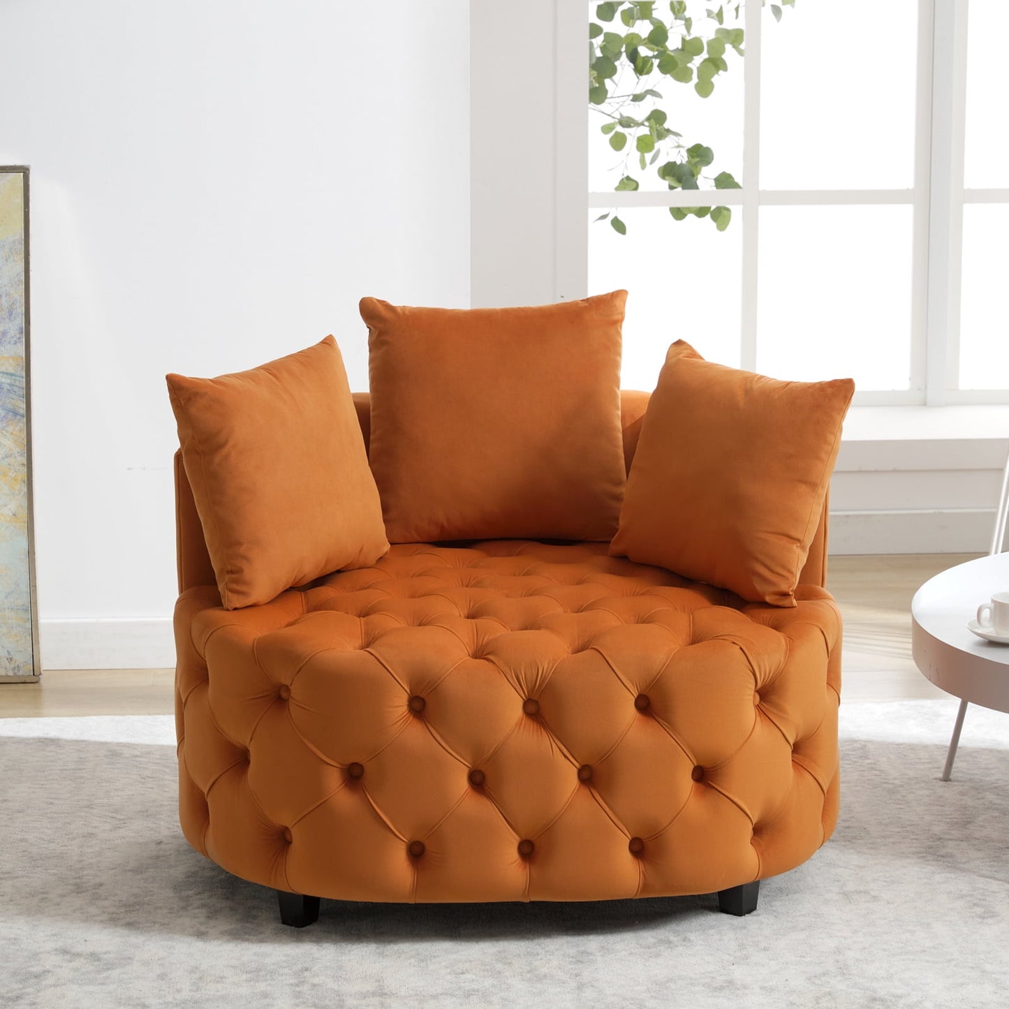 GAKMCIL Mid Century Modern Upholstered Accent Chair,Classical Barrel Chair,Retro Leisure Velvet Single Comfortable Sofa for Living room/Bedroom Leisure Sofa Chair(Orange)(36.60"L * 40.60"W * 33.10"H)