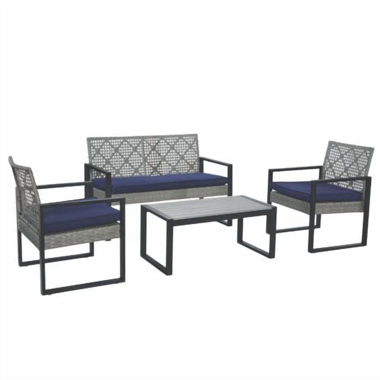4 Piece Patio Furniture Set,Outdoor Balcony Porch Garden Backyard Lawn Furniture Acacia Wood Table Top, Morden Light Gray