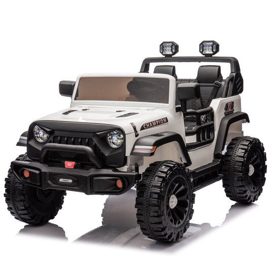 POVANLI 24V 2 Seater Kids Ride on Real Jeep Toy Car W/Parent Remote, Electric Truck w/400W super Moter, Multifunctional Dashboard, 3 Speeds, Max speed 4.35MPH, Bluetooth, Gift for 3-8 Boy&Girl(White)
