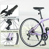 POVANLI 700C Road Bike, 7 Speed Hybrid Bike Aluminum Alloy Frame Double Disc Brakes For men women's City Bicycle, Purple (Gift)
