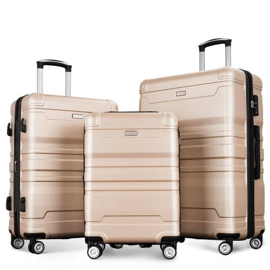 POWANLI 3Pcs Luggage Sets New Model Expandable ABS Hardshell,Luggage Hardside Lightweight Durable Suitcase sets Spinner Wheels Suitcase with TSA Lock 20''24''28''(Champagne)