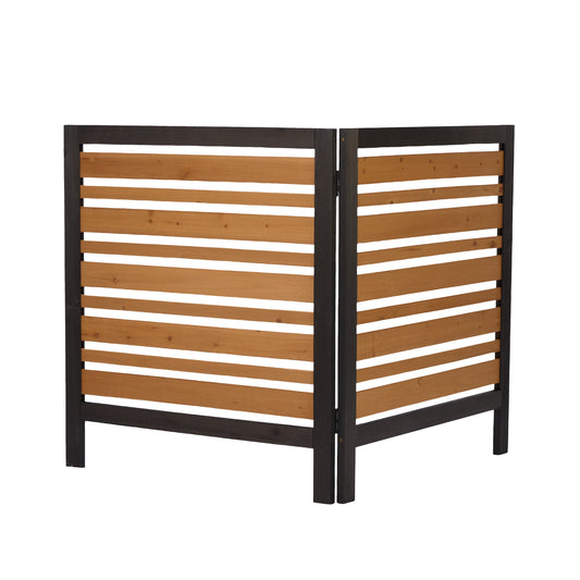 CAMSCH 2-Panel Outdoor Wood Privacy Fence, 3-Section Privacy Screens, Air Conditioner Fence Panels Trash Can Fence Pool Equipment Enclosure for Garden, Patio, Landscaping, 38" W x 42" H, Black&Gold