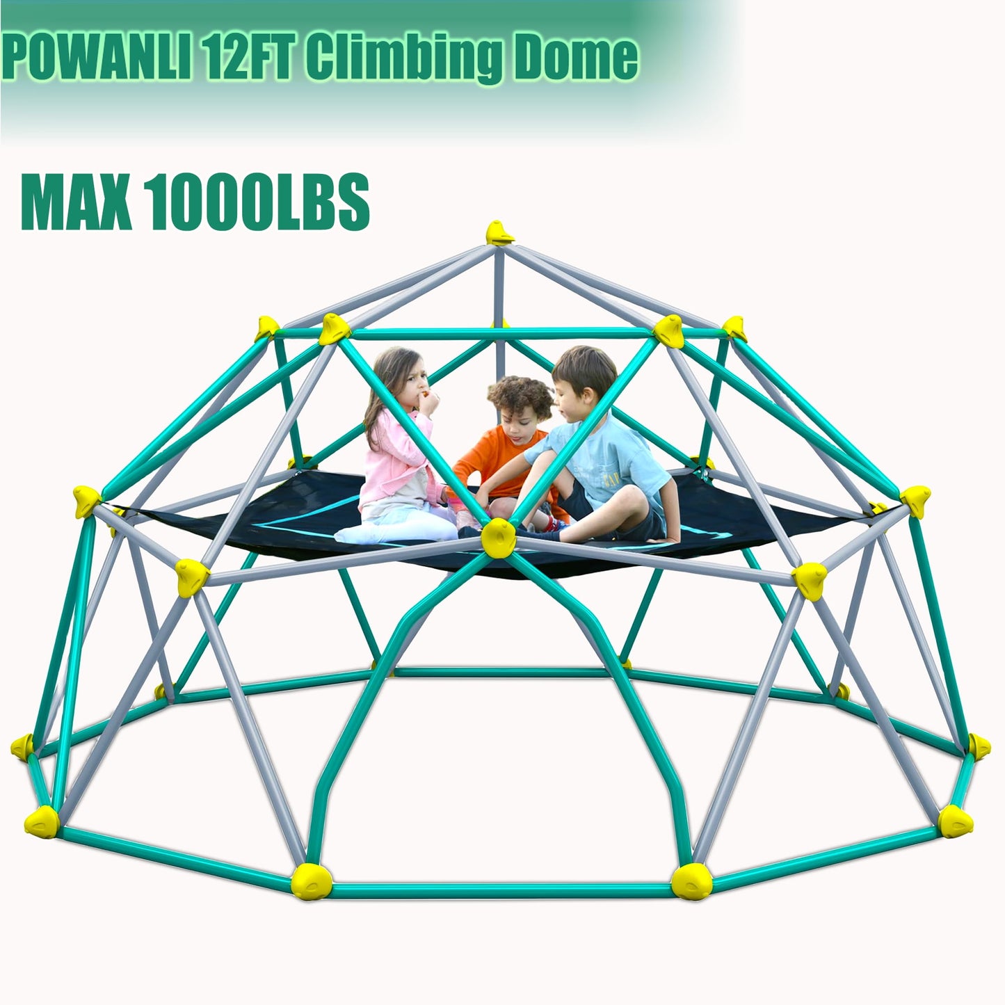 POWANLI 3-in-1 Climbing Dome,144" Dome Climber with Hammock, for Kids Outdoor Play Equipment Jungle Gym, 1000lbs Jungle Gym, Anti-Rust, Easy Assembly, Green+Grey