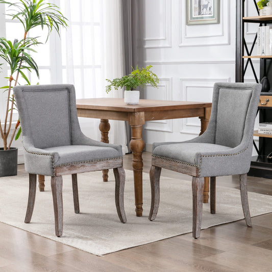 GAKMCIL Upholstered Dining Chairs, Ultra Side Dining Room Chairs with Bronze Nail Head, Tufted Cushion Back Elegant Accent Chairs, Rubber wood, Weight Capacity:300lb, Gray (Set of 2)