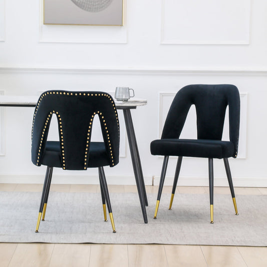 GAKMCIL Modern Velvet Upholstered Dining Chairs (Set of 2) with Nailhead Trim and Metal Legs, Weight Capacity 300lbs for Dining Room and Kitchen (Black)