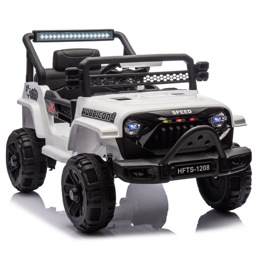 POVANLI 12V Kids Ride On Electric Truck Car W/Parents Control,2WD,Early education function,Adjustable volume,USB,MP3,Bluetooth,Microphone jack,Power display,LED lights for kids aged 1-4(White)