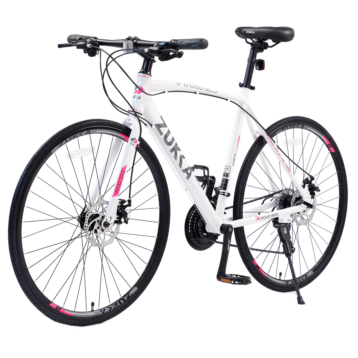 POWANLI 700C Road Bike 24 Speed Hybrid bike Disc Brake For men women's City Bicycle ,21 inch Lightweight Frame Aluminum Alloy ,Adults 14+ Years,Gift(White)